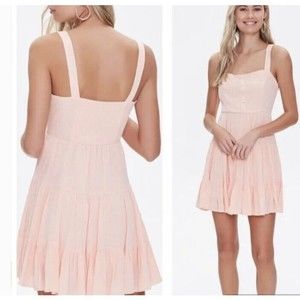 Forever 21 Women's Sweetheart Fit & Flare Dress Smocked Back Coral Pink Medium